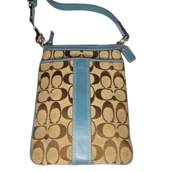 Coach Leatherware Signature Mono Canvas/Leather Crossbody/Swingpack-Tan/Blue - Picture 4 of 14